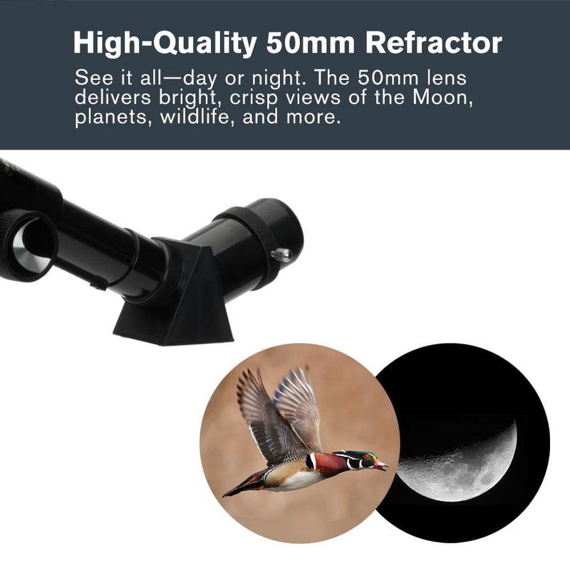 Celestron تلسكوب سيلسترون للسفر 50 - تلسكوب انكساري محمول - فتحة 50 مم، عدسات زجاجية مطلية بالكامل - يشمل حامل ثلاثي، حقيبة ظهر وبرامج - مثالي للمبتدئين والسفر - Image 5